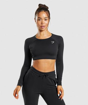 Gymshark Training Long Sleeve Ženske Ošišane Majice Crne | HR 3698ZUT